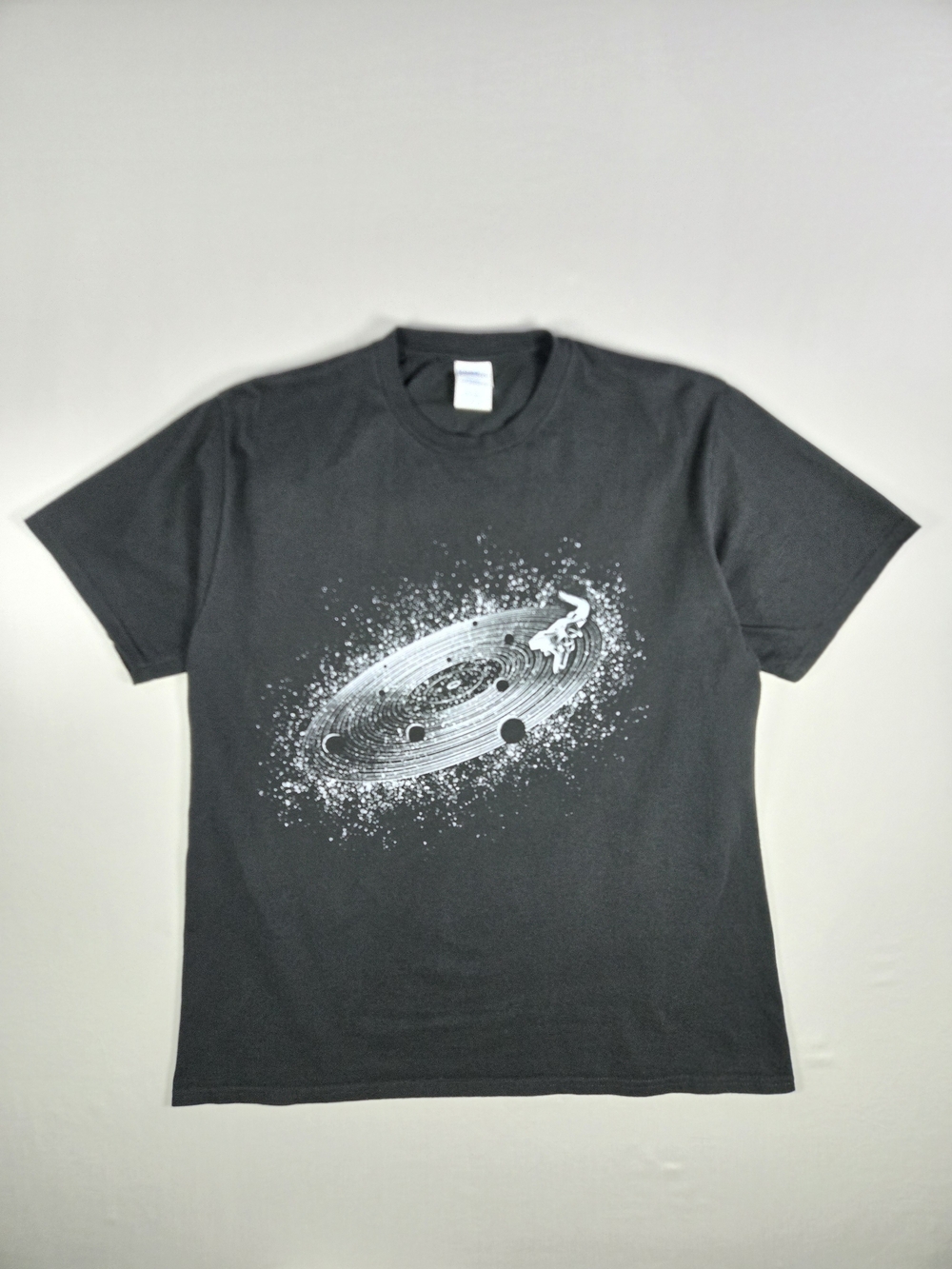 Port & Company Fan Favorite Graphic Tee Black Size Large Space Vinyl Record Y2k